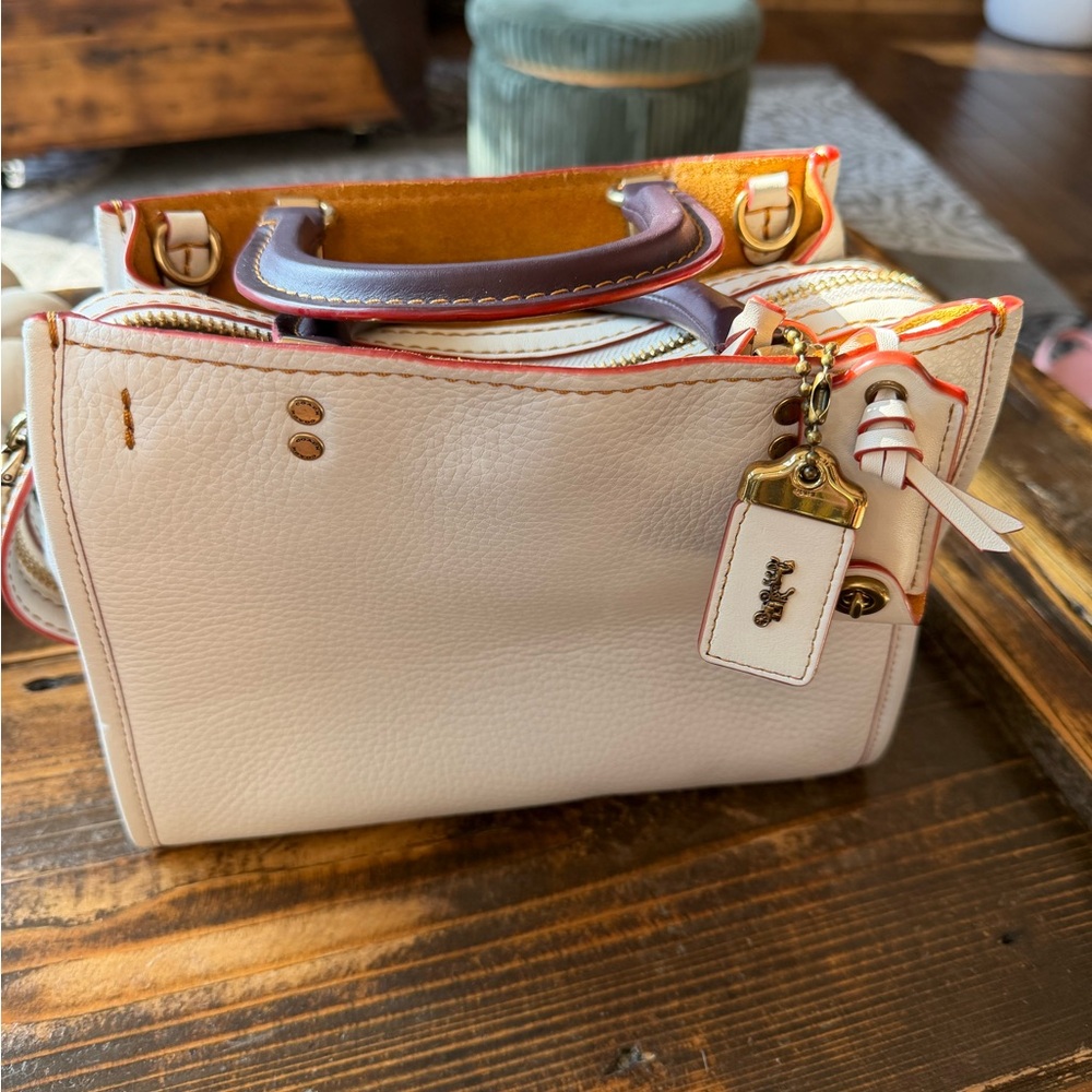 Coach Cream and Tan Leather Satchel